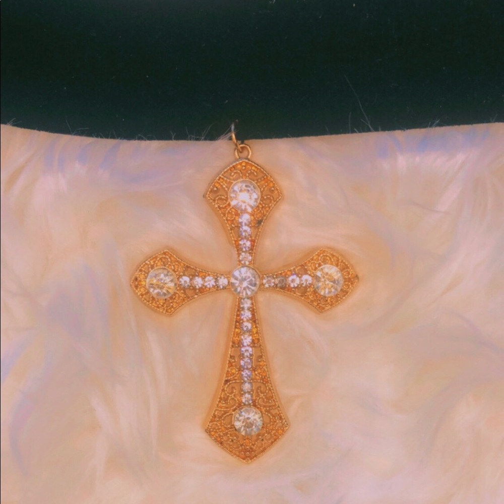 Diamond covered choker cross necklace